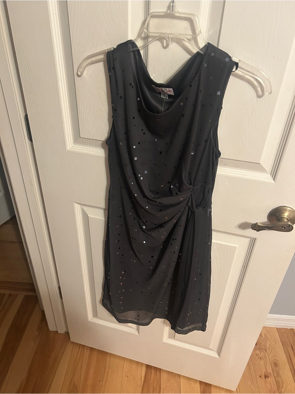 Women's Black Sequin Draped Cocktail Dress
